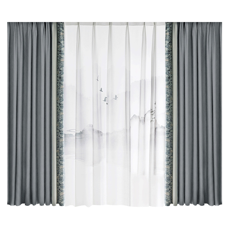 New Chinese style splicing dark pattern curtains 29