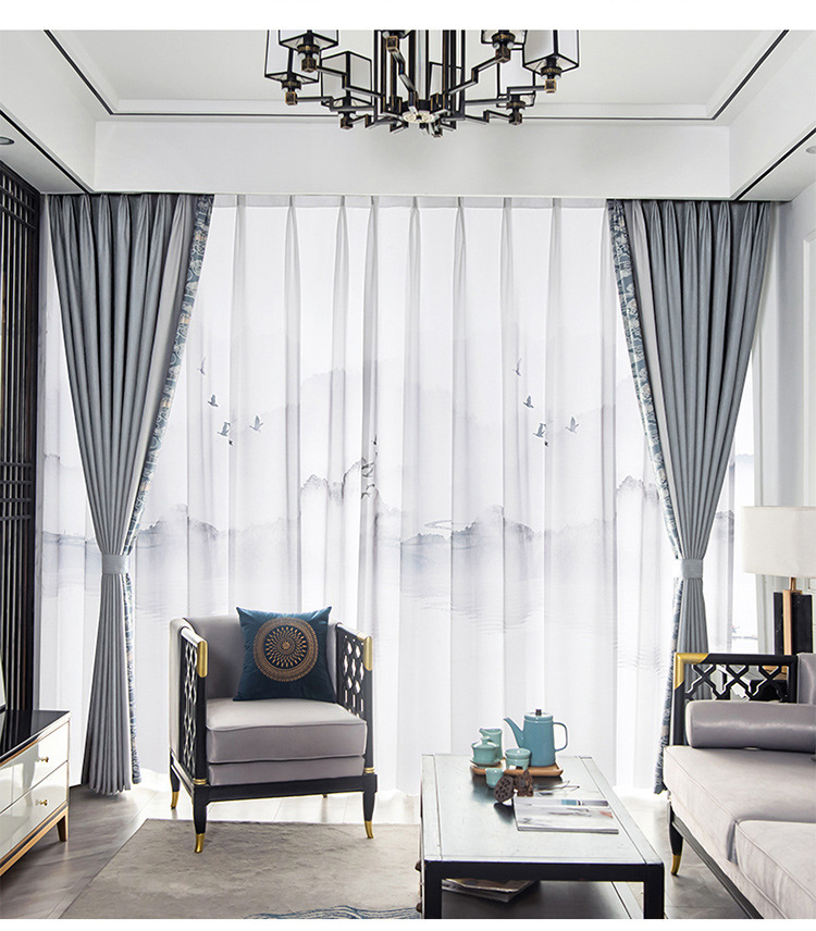 New Chinese style splicing dark pattern curtains 29