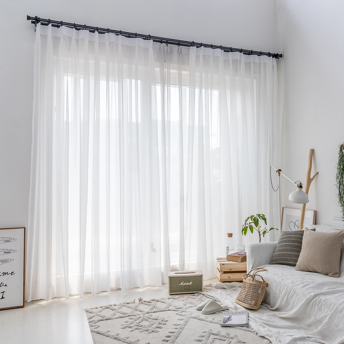 Translucent and opaque bay window balcony bedroom tulle 13